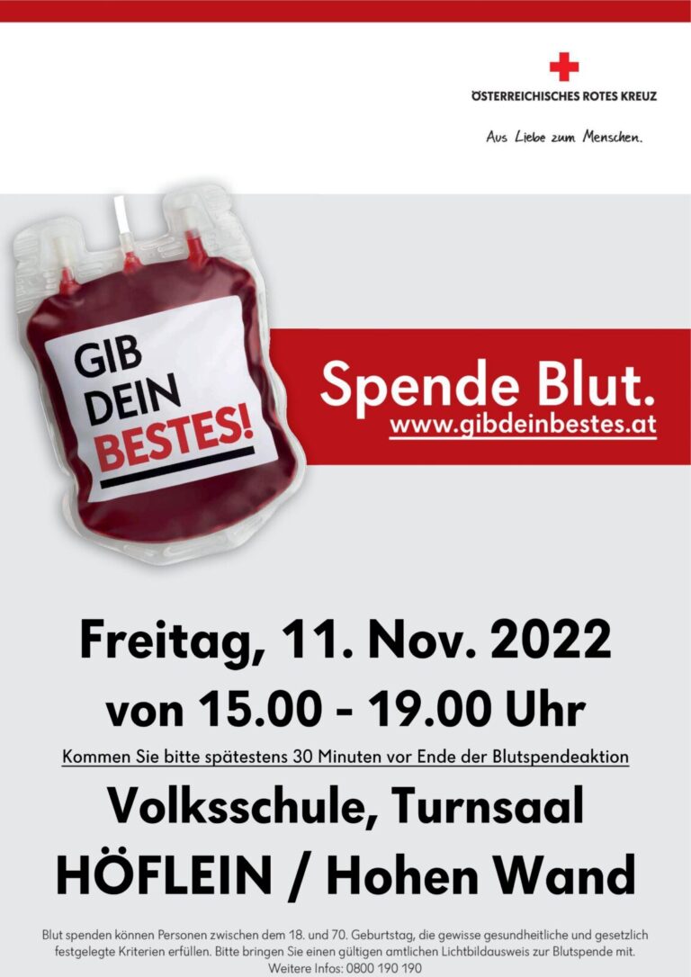 Spende Blut in der Hohe Wand Halle Höflein Gemeinde Höflein an der